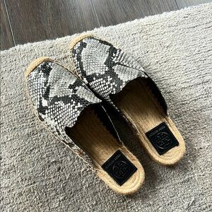 Tory Burch Snake Embossed Leather Espadrille Mules
